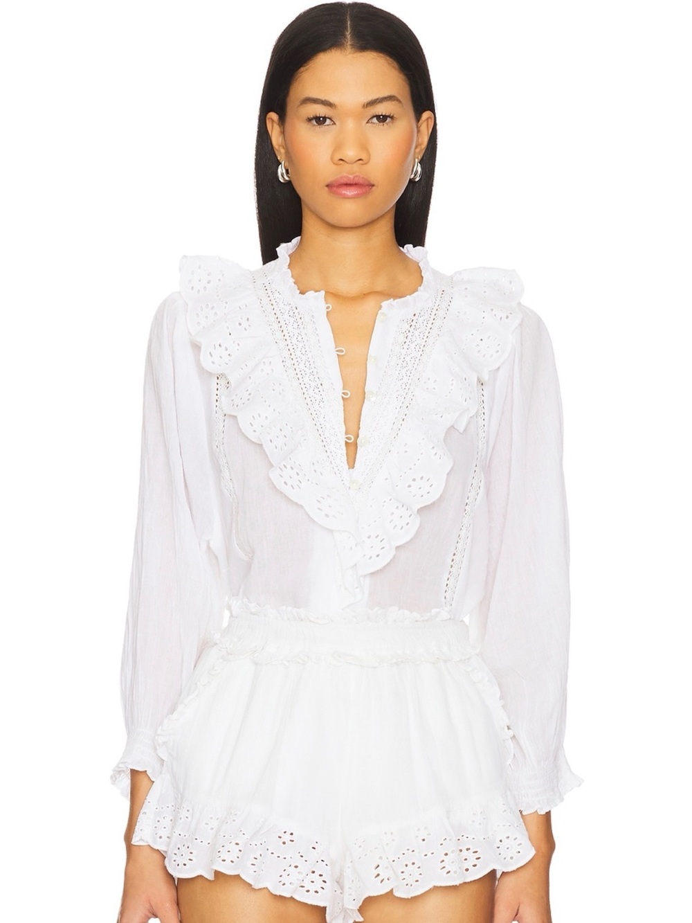 Show Me Your Mumu French Blouse in white eyelet large